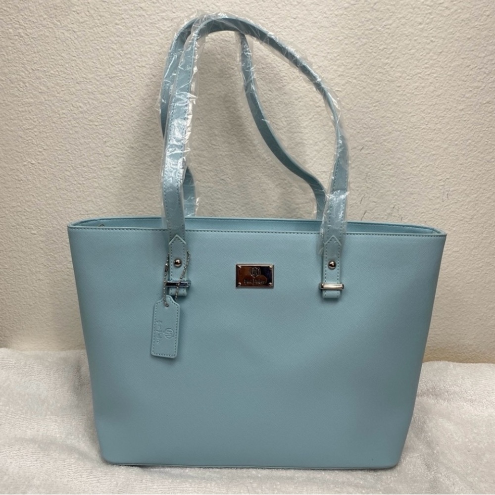 NWOT New Yani J'adore Womens Sky Blue Faux Leather Large Tote Purse Bag Classic